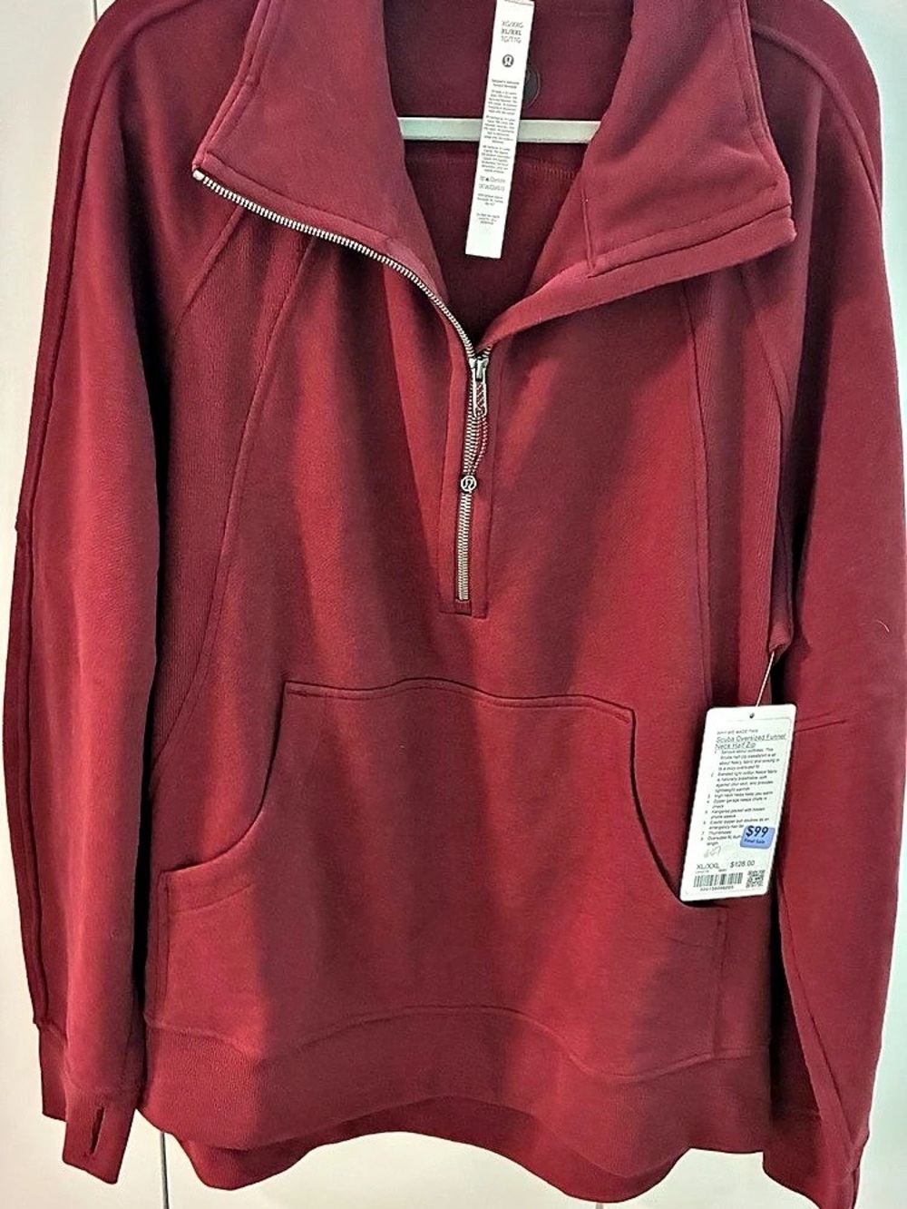 lululemon Scuba Oversized Funnel Neck Half Zip Burgundy XL/XXL